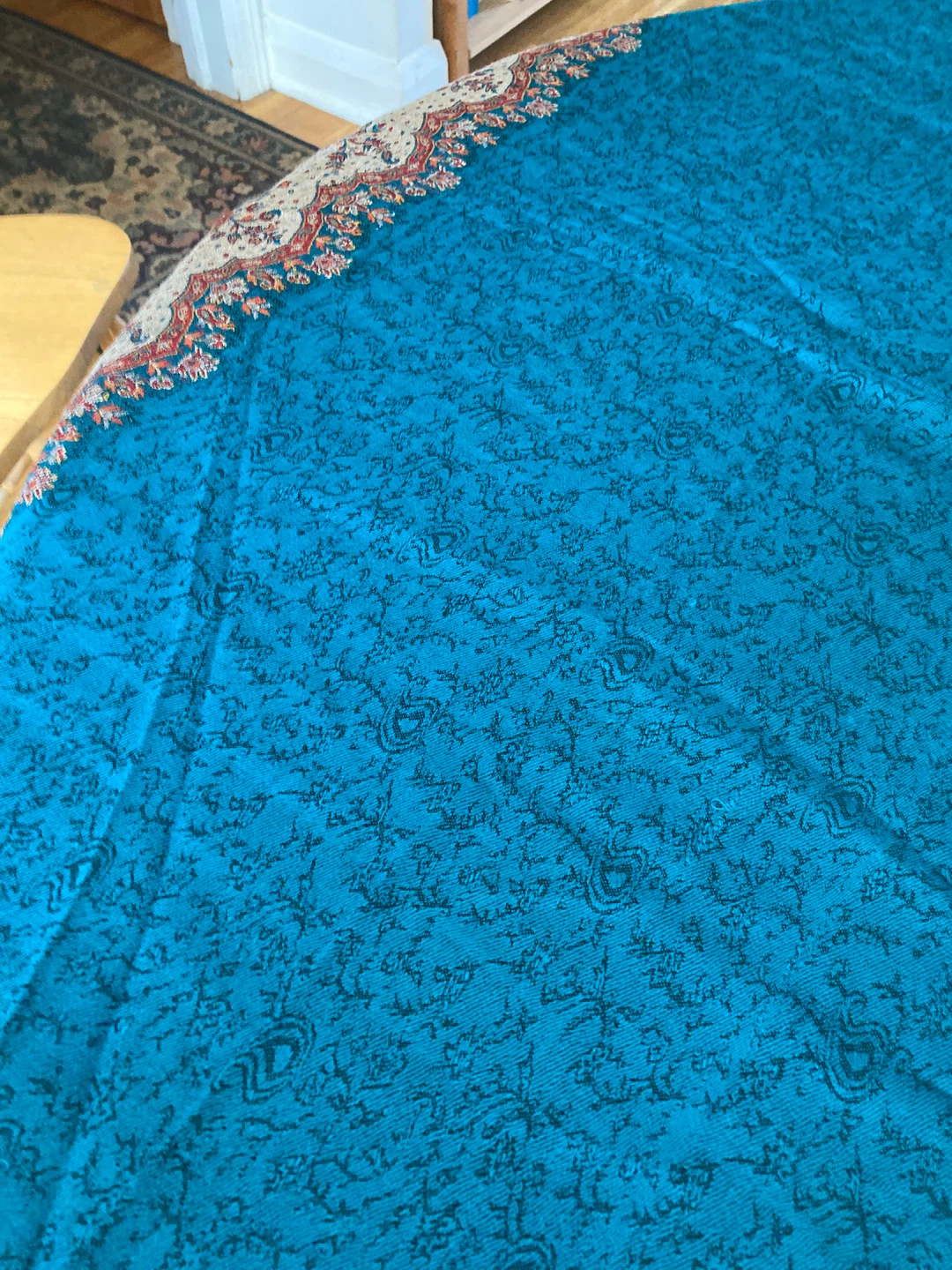 NEW Teal Paisley Tablecloth with Fringe - photo 5