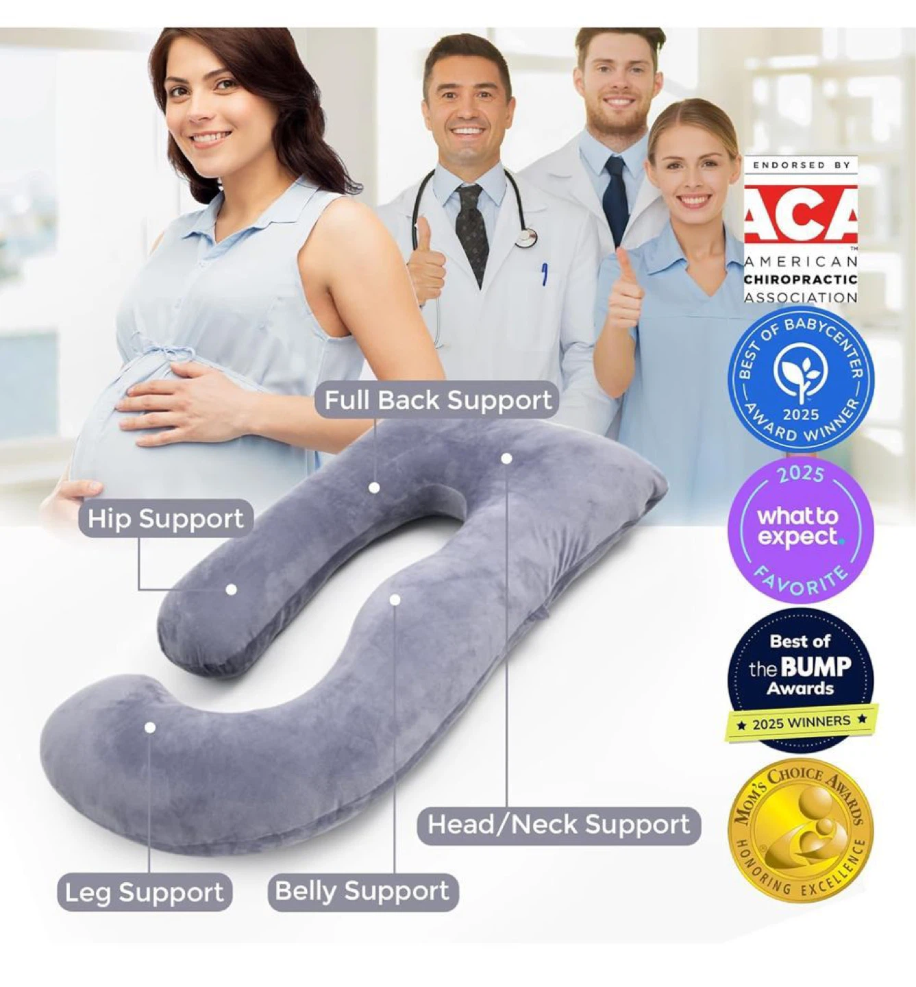 Grey U-Shaped Pregnancy Support Pillow - photo 2