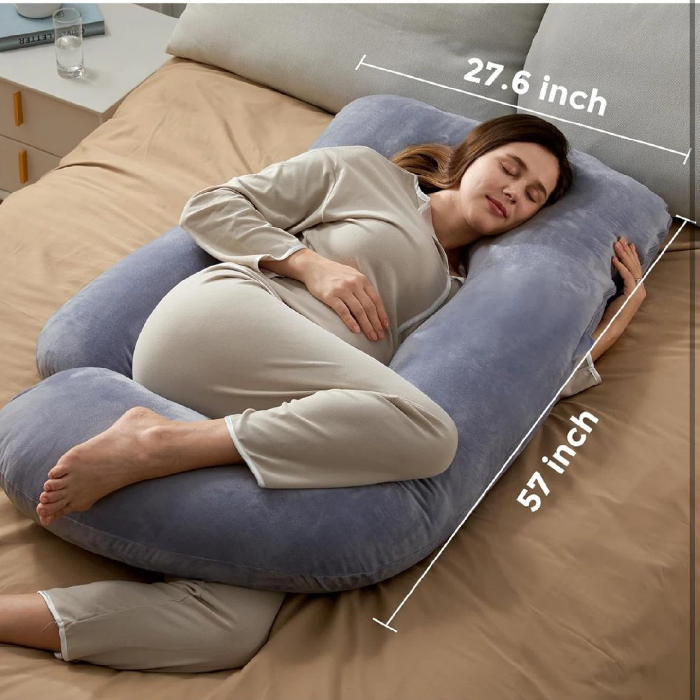 Grey U-Shaped Pregnancy Support Pillow