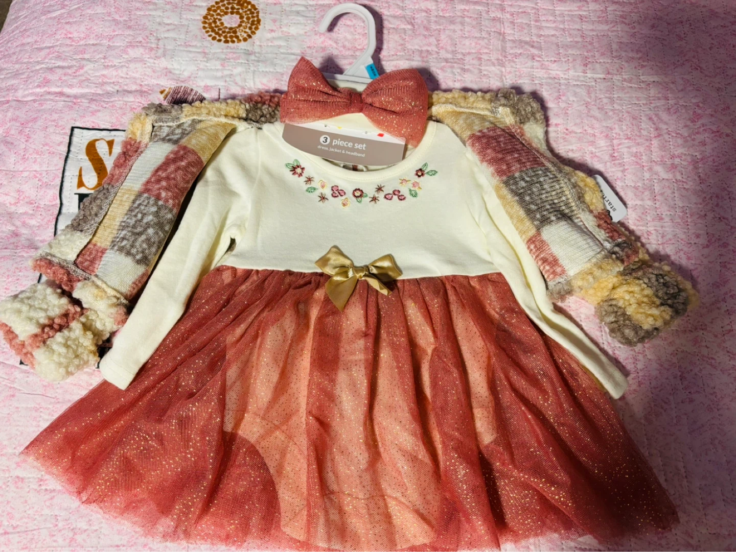 Baby Girl 3 Piece Dress, Jacket & Headband Set - photo 2