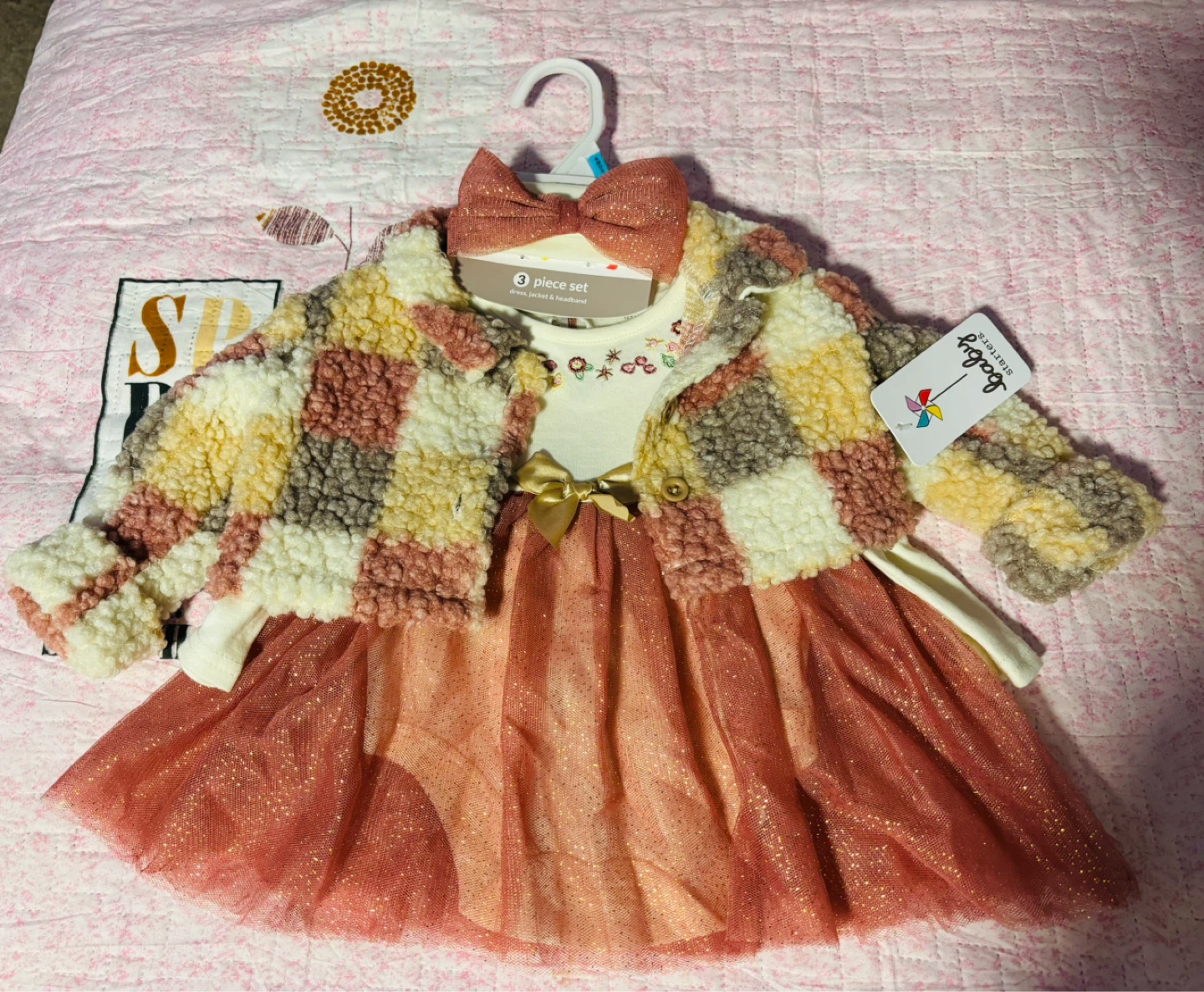 Baby Girl 3 Piece Dress, Jacket & Headband Set