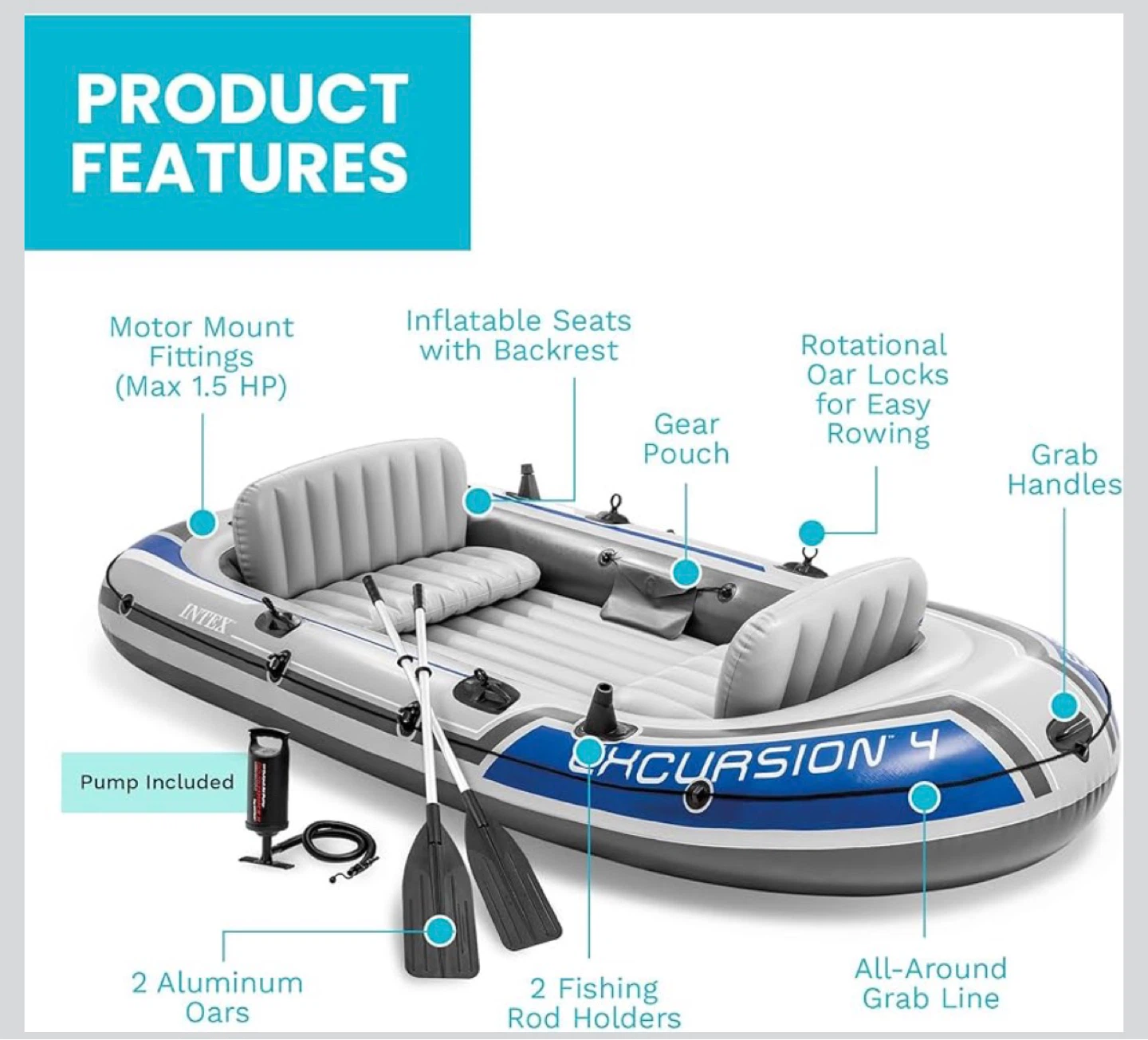 Intex Excursion 4 Inflatable Boat Set - photo 2
