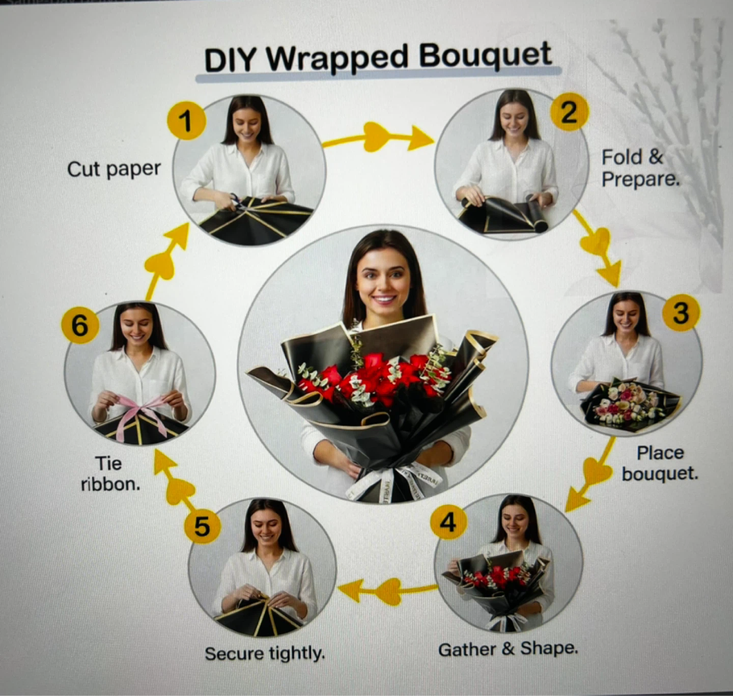 DIY Wrapped Bouquet Black Floral Wrapping Paper - 20 Sheets - photo 4