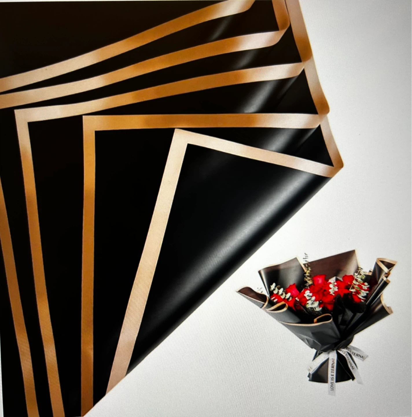 DIY Wrapped Bouquet Black Floral Wrapping Paper - 20 Sheets