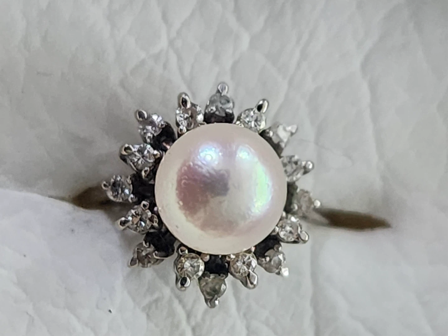 14K White Gold Pearl and Diamond Ring Size 6 - photo 2