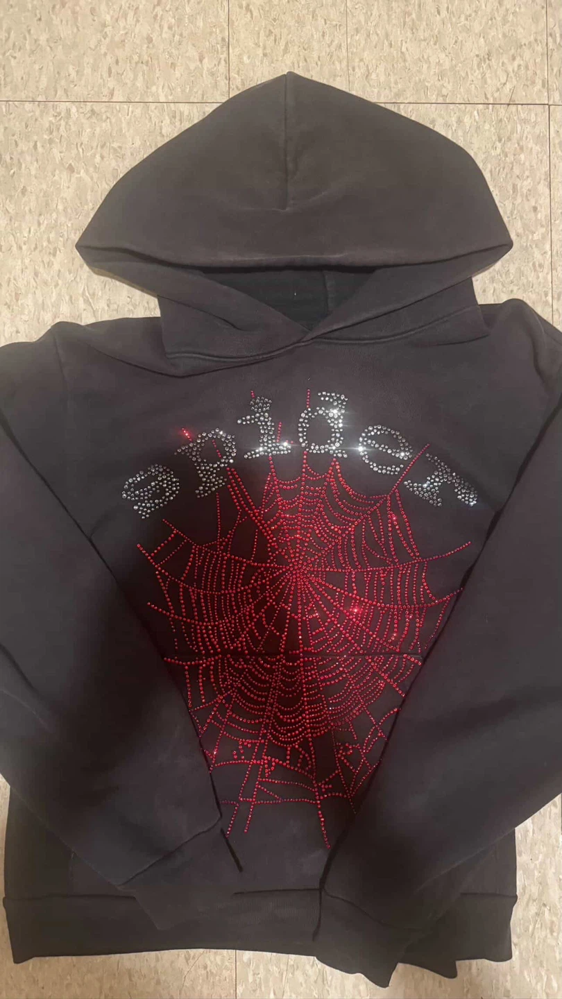 Spider hoodie with rhinestone web design - photo 2