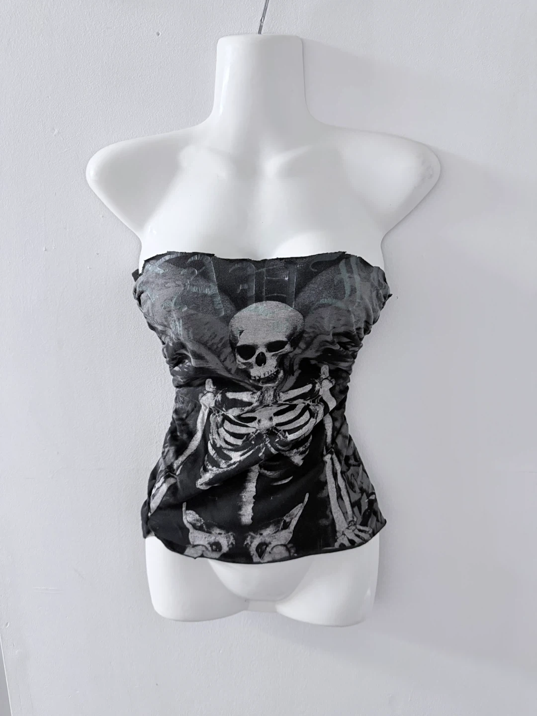 Cutout Black and Grey Gothic Skeleton Wing Tube Top - photo 2