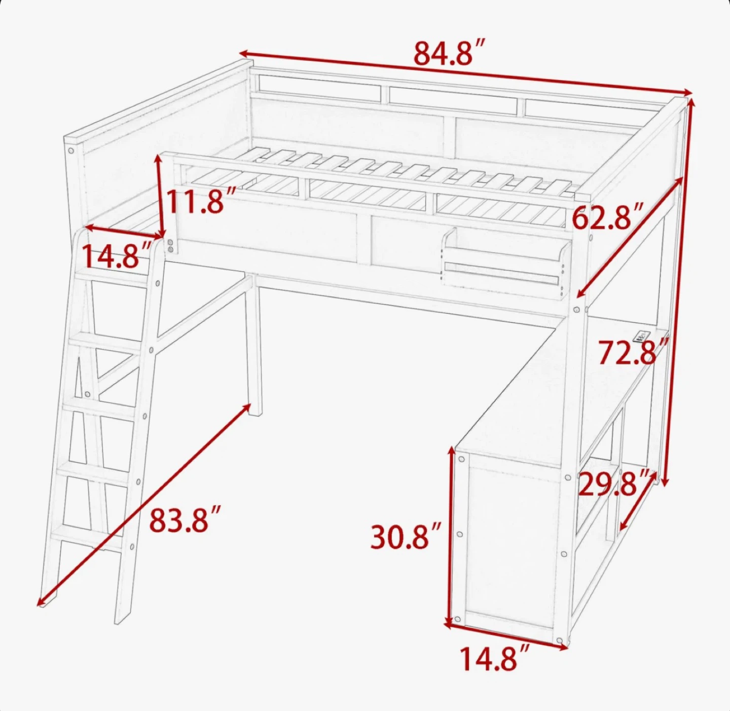 Queen Loft Bed with Desk - White - photo 2