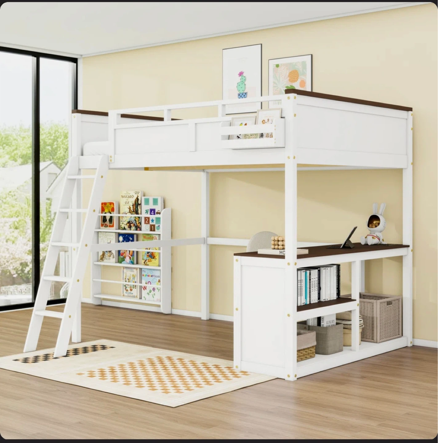 Queen Loft Bed with Desk - White - photo 3