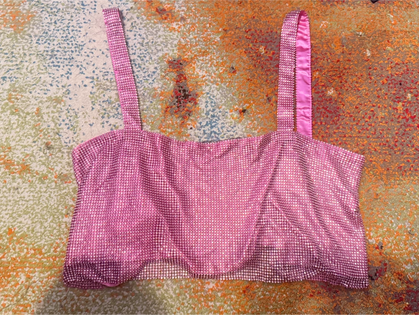 Brand new Pink Rhinestone Halter Top. Size M/L