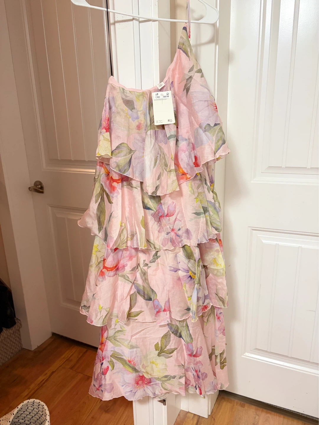Blendim Melange Pink Floral Tiered Midi Dress