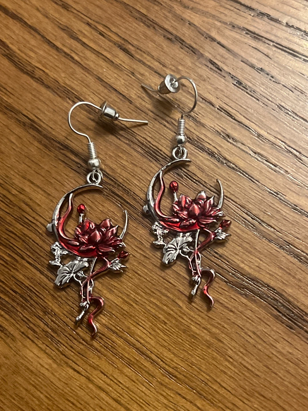 Red Lotus Moon Drop Earrings