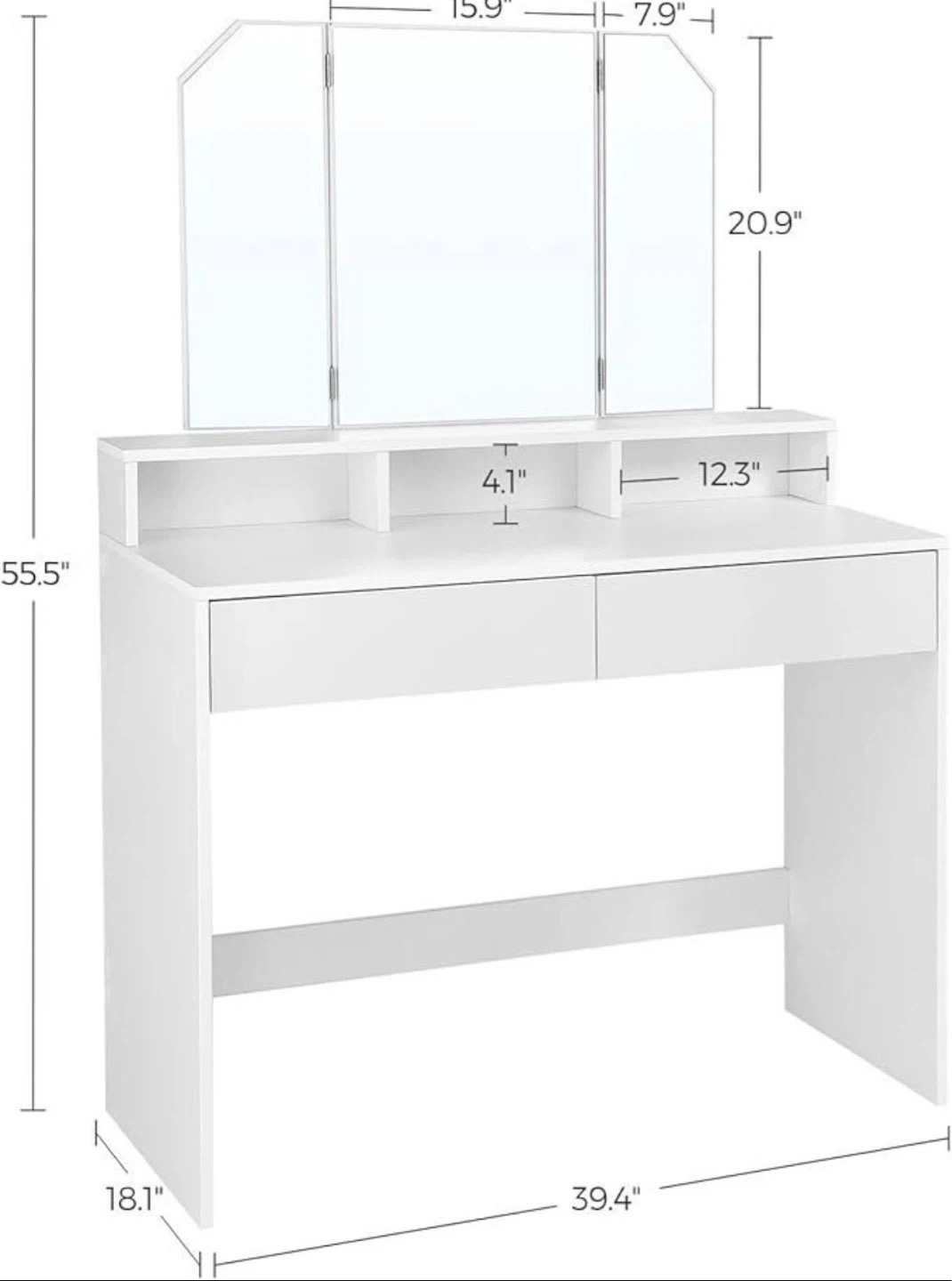 Brand new White Vanity Desk with Tri-fold Mirror and Drawers - photo 4