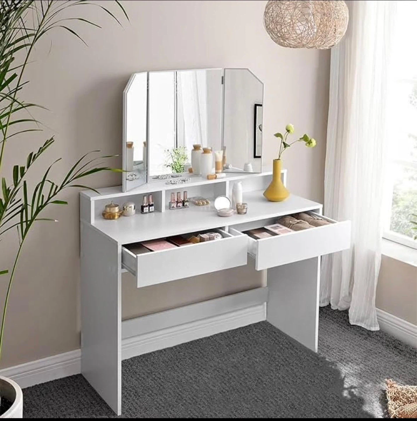 Brand new White Vanity Desk with Tri-fold Mirror and Drawers - photo 2