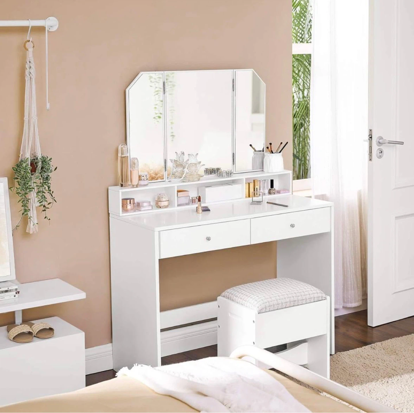 Brand new White Vanity Desk with Tri-fold Mirror and Drawers - photo 3