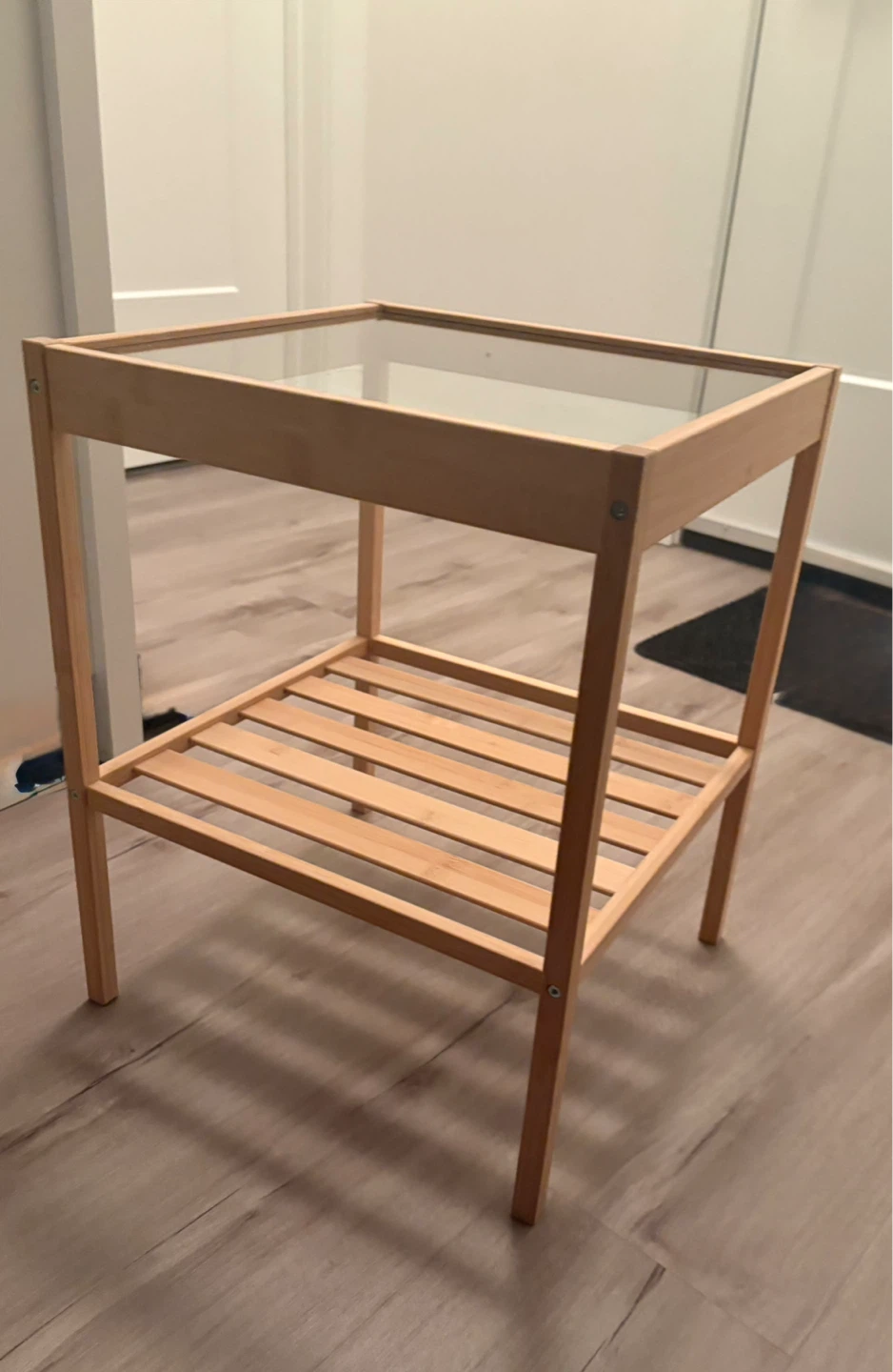 2 Wooden Side Table with Glass Top