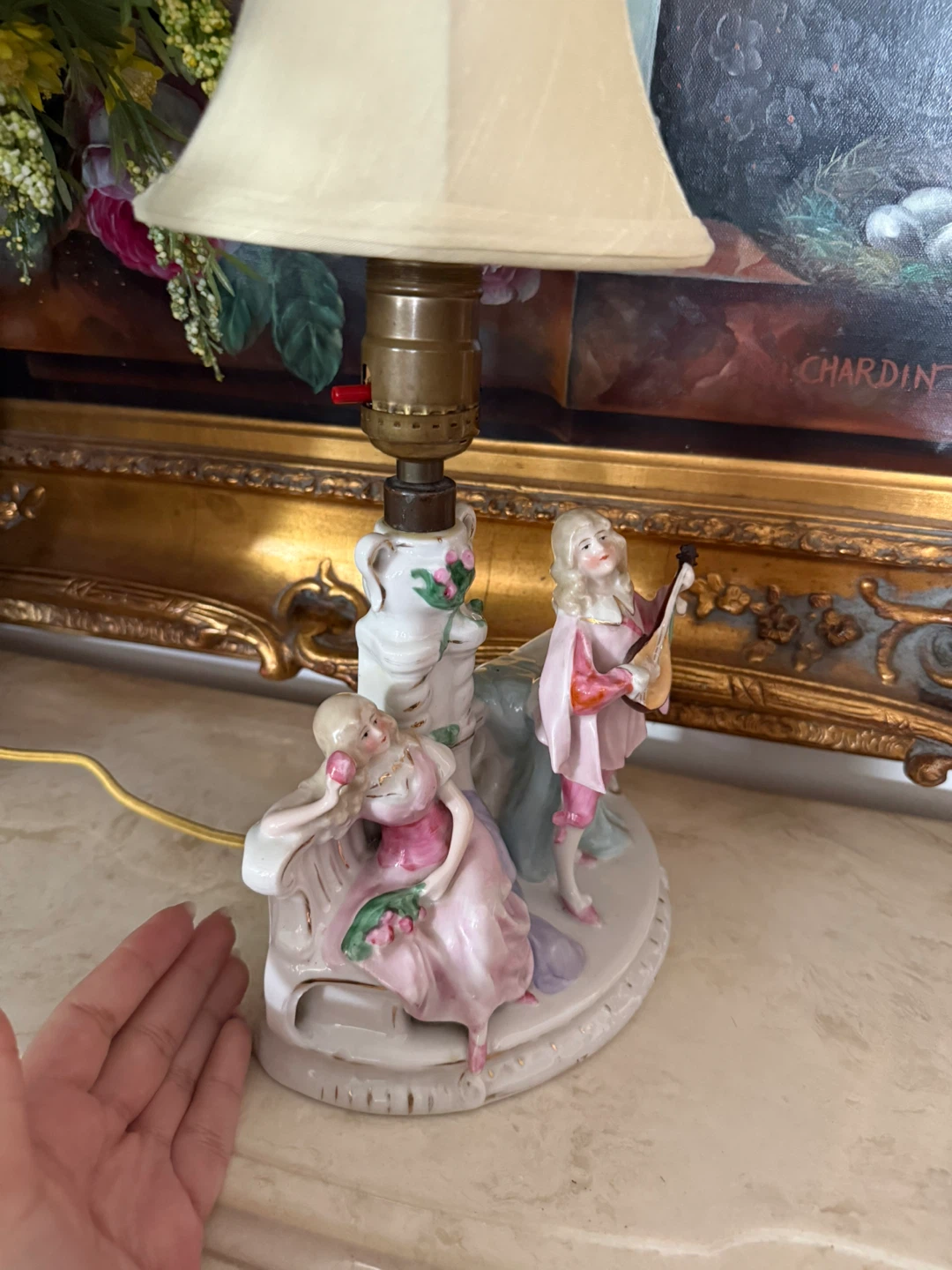 Antique German Porcelain Couple Lamp - photo 5