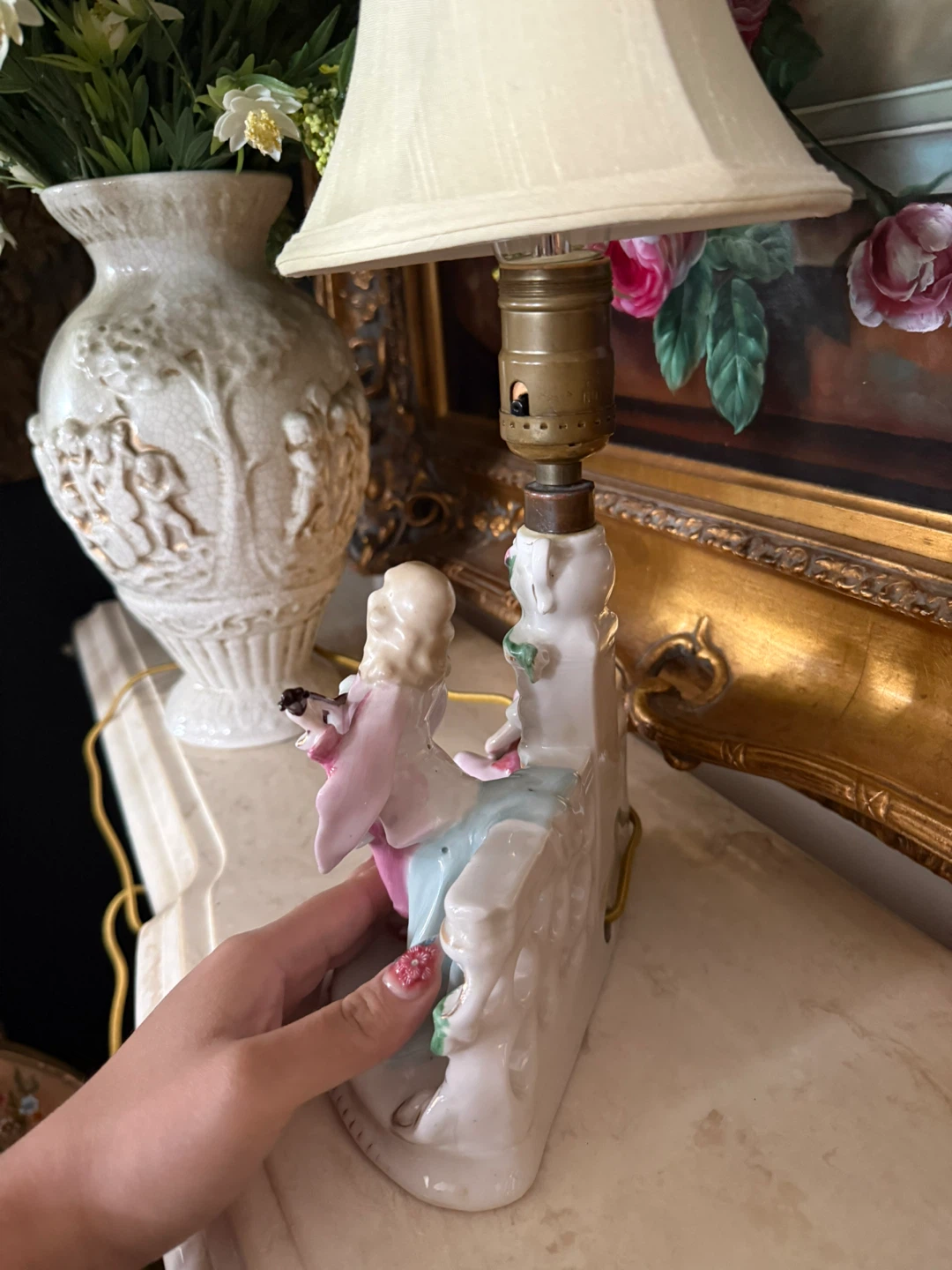 Antique German Porcelain Couple Lamp - photo 4