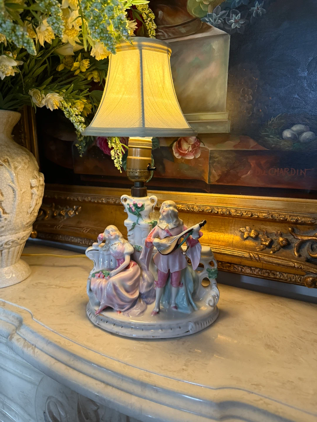 Antique German Porcelain Couple Lamp - photo 2