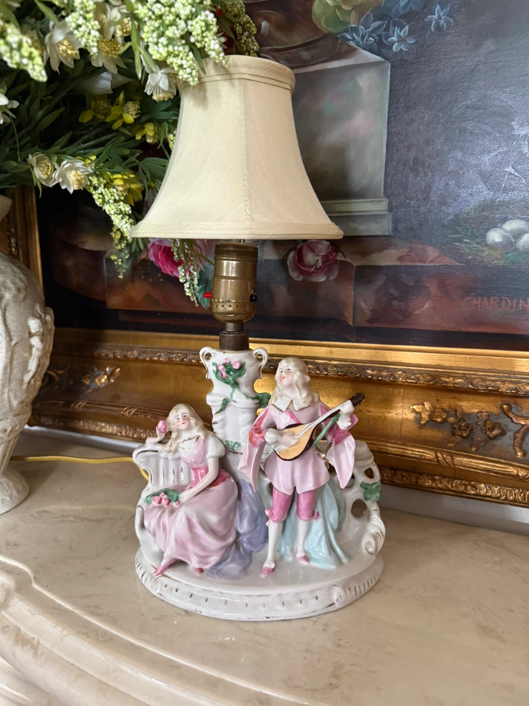 Antique German Porcelain Couple Lamp