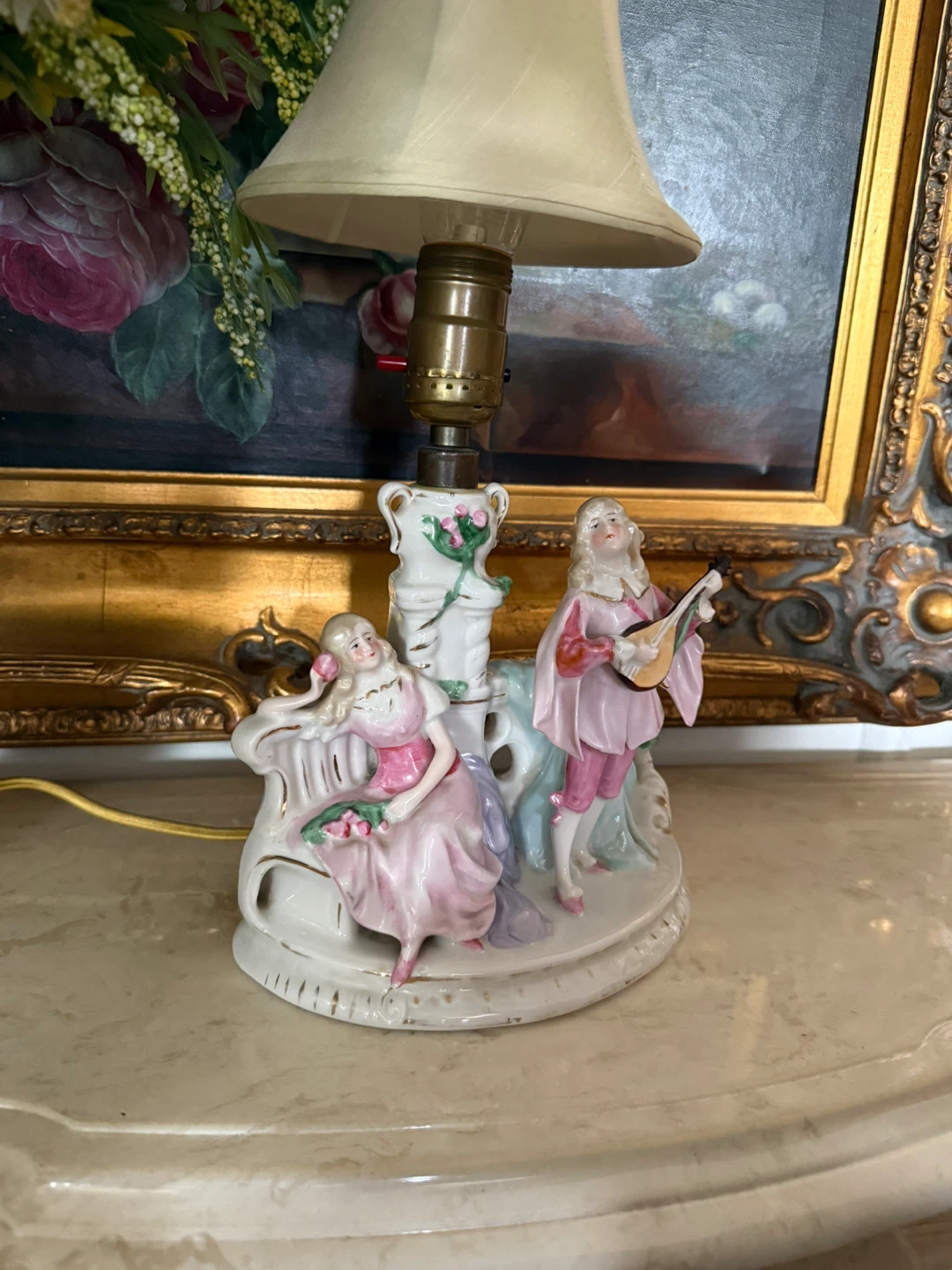 Antique German Porcelain Couple Lamp - photo 3