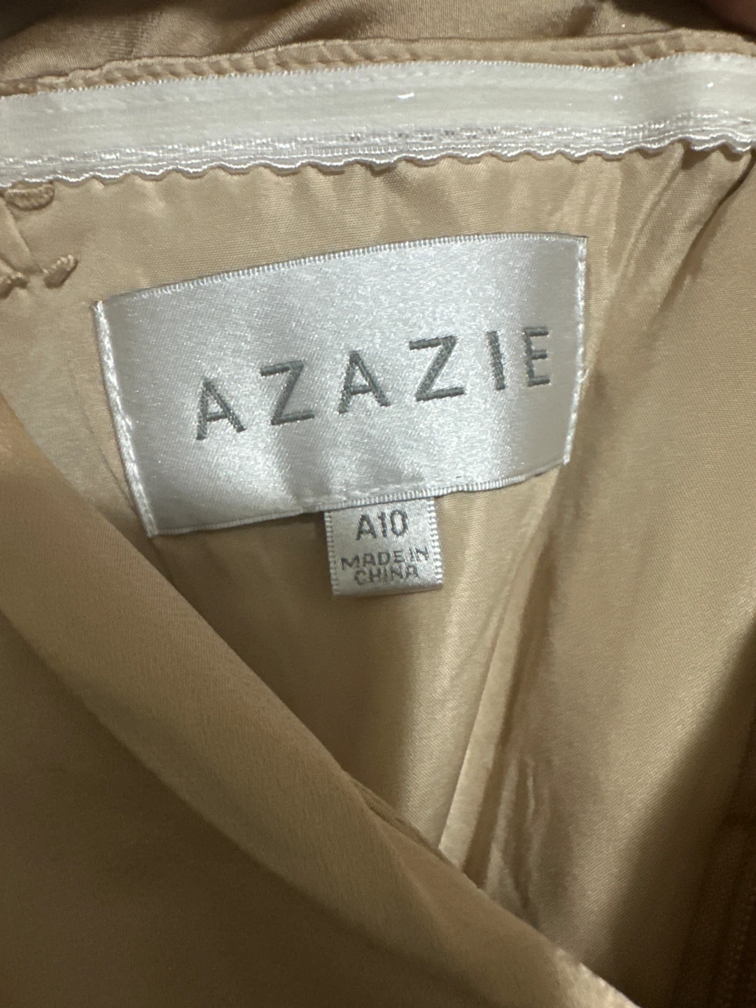 Azazie Milton Champagne Off-the-Shoulder Satin Dress Size 10 - photo 5