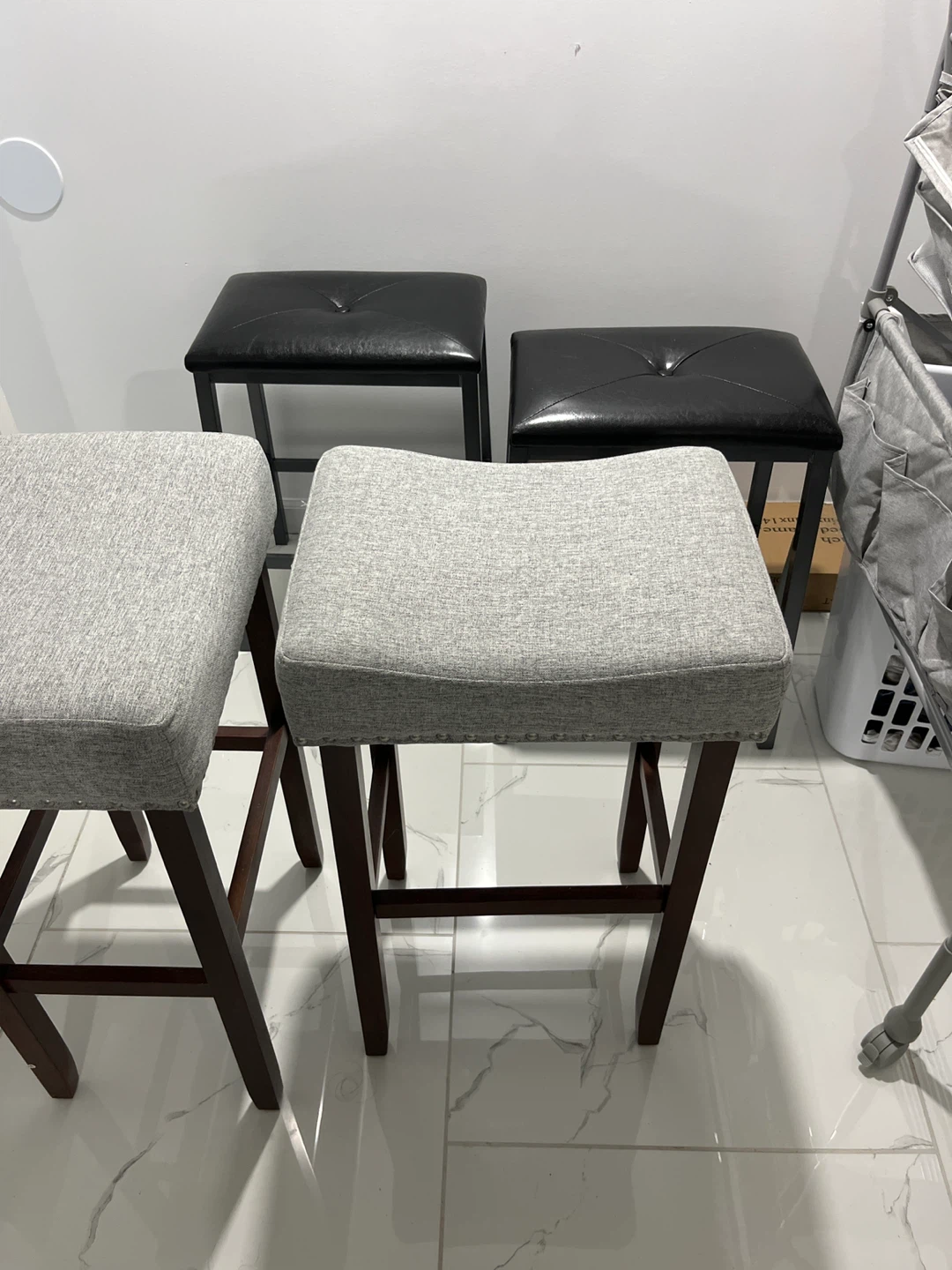 Set of 2 Upholstered Bar Stools - Gray Fabric - photo 3
