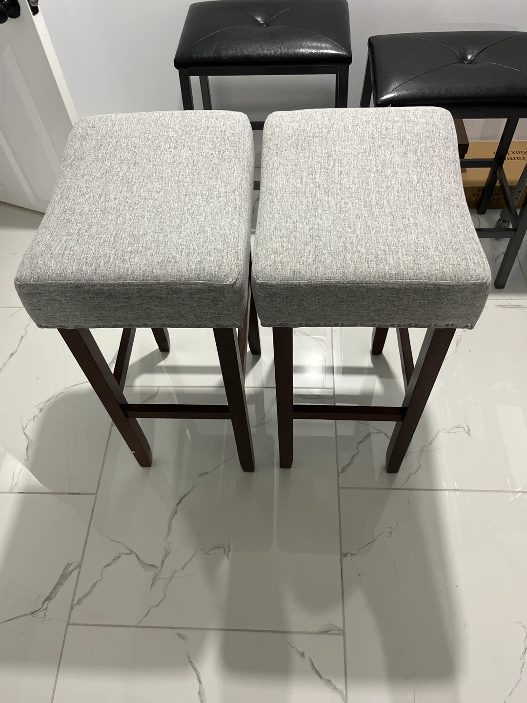 Set of 2 Upholstered Bar Stools - Gray Fabric - photo 2