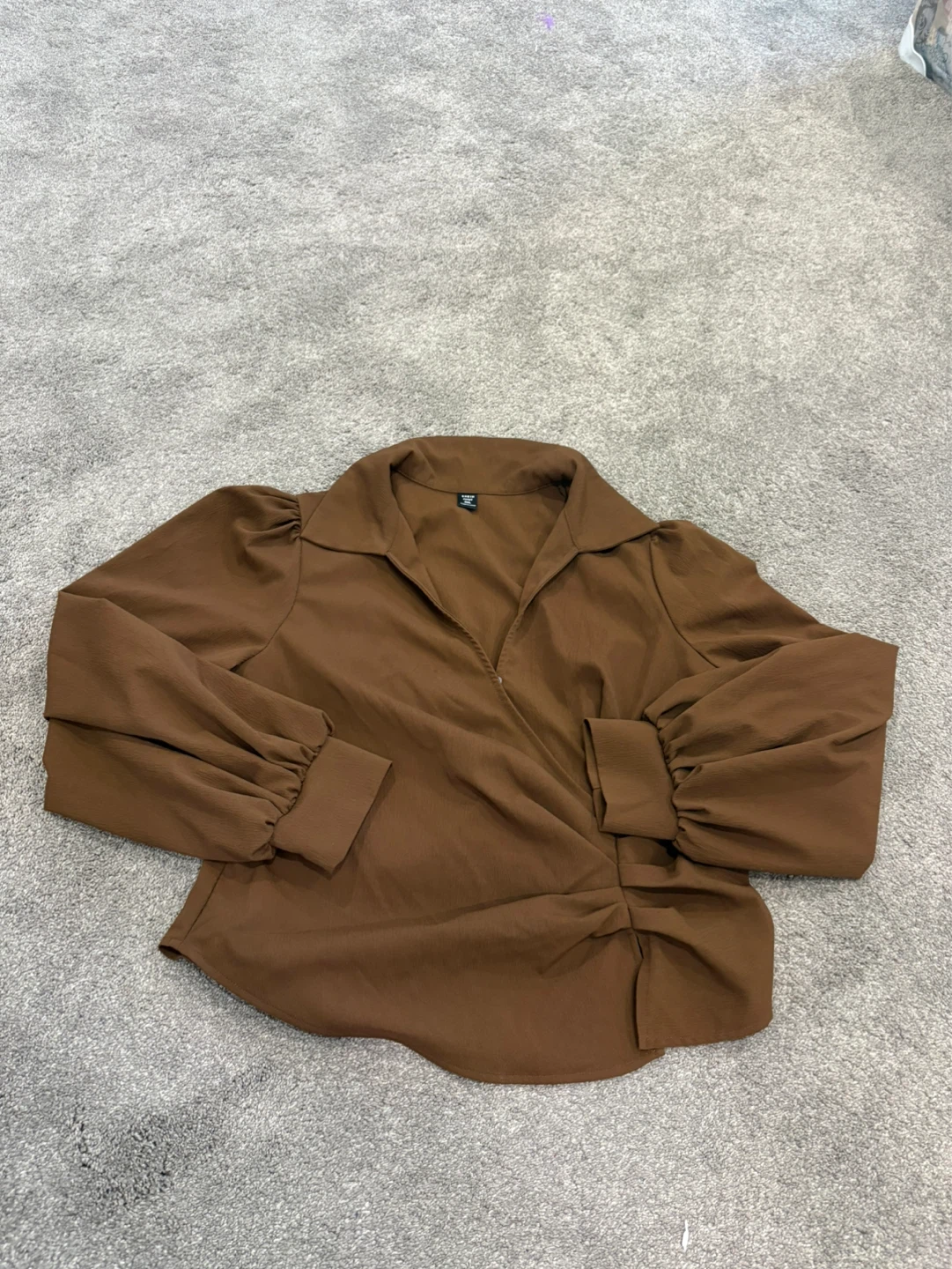 SHEIN Curve Brown Long Sleeve Blouse 0XL - photo 2