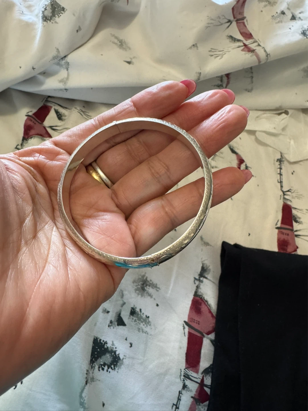 Silver 925 Engraved Bangle Bracelet - photo 2