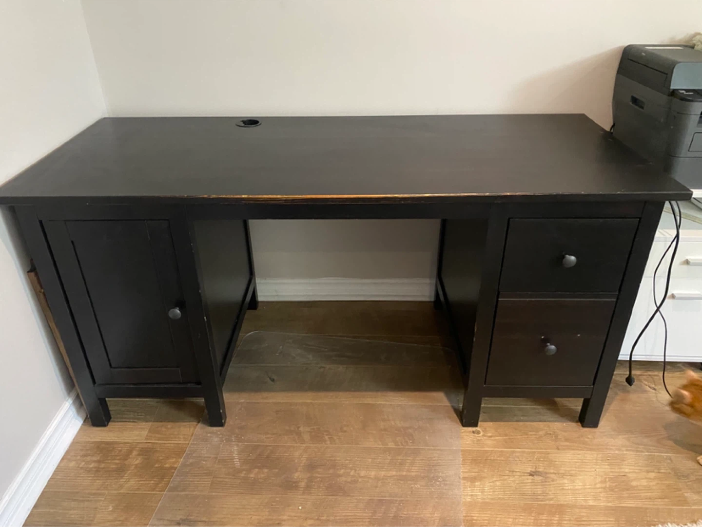 Black Hemnes IKEA desk with drawers and cabinet