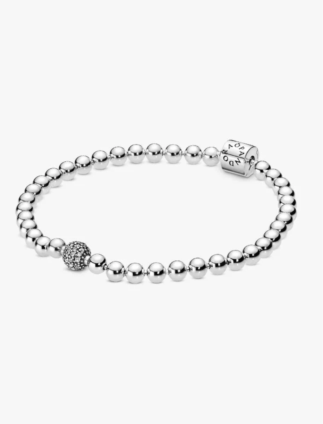 Pandora Sterling Silver Pavé Beaded Bracelet – 6.7” – Like New - photo 5
