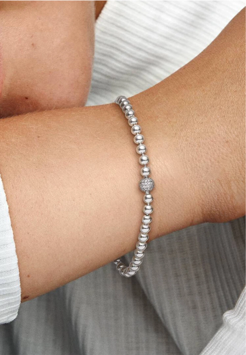 Pandora Sterling Silver Pavé Beaded Bracelet – 6.7” – Like New - photo 4