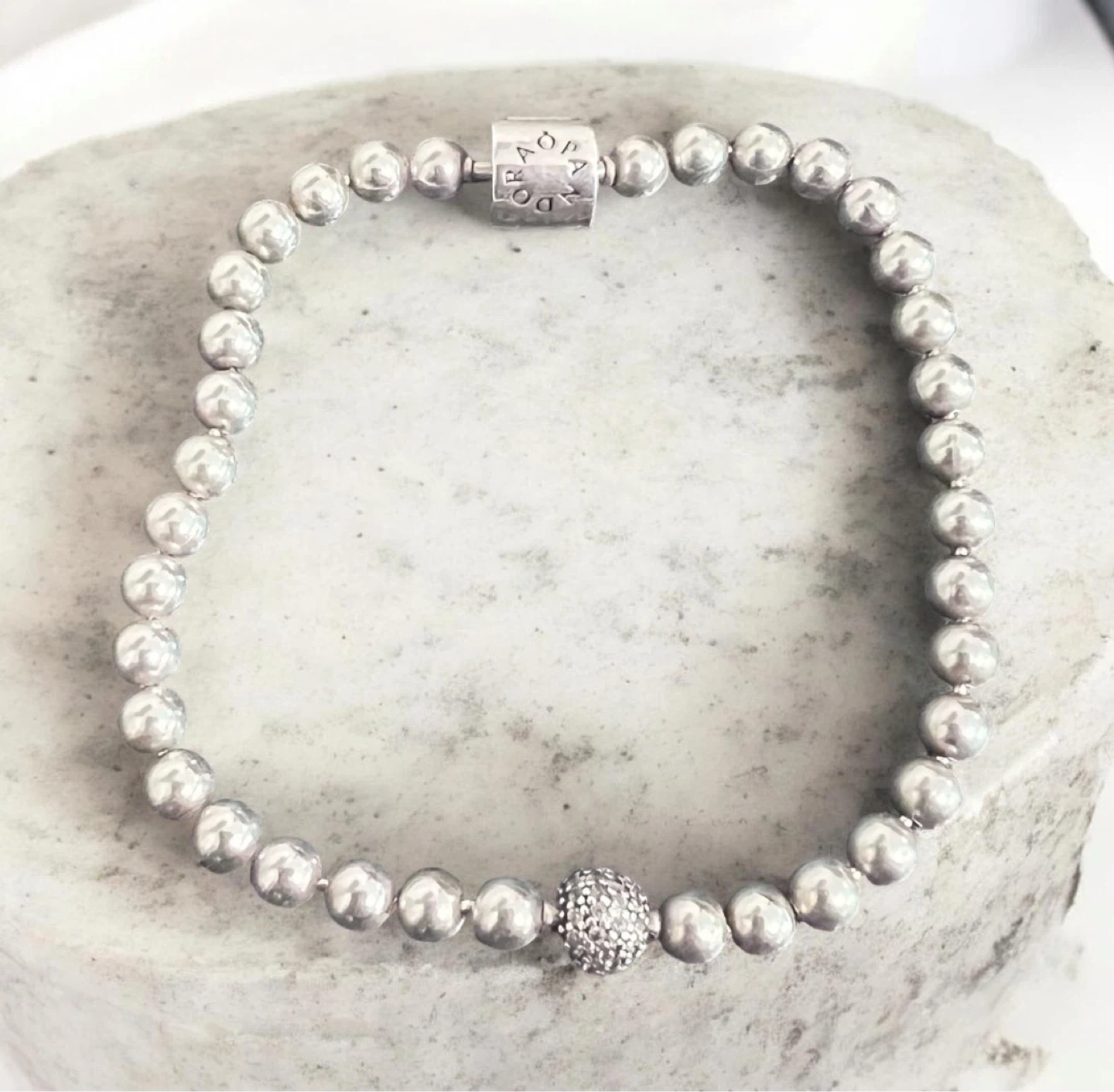 Pandora Sterling Silver Pavé Beaded Bracelet – 6.7” – Like New