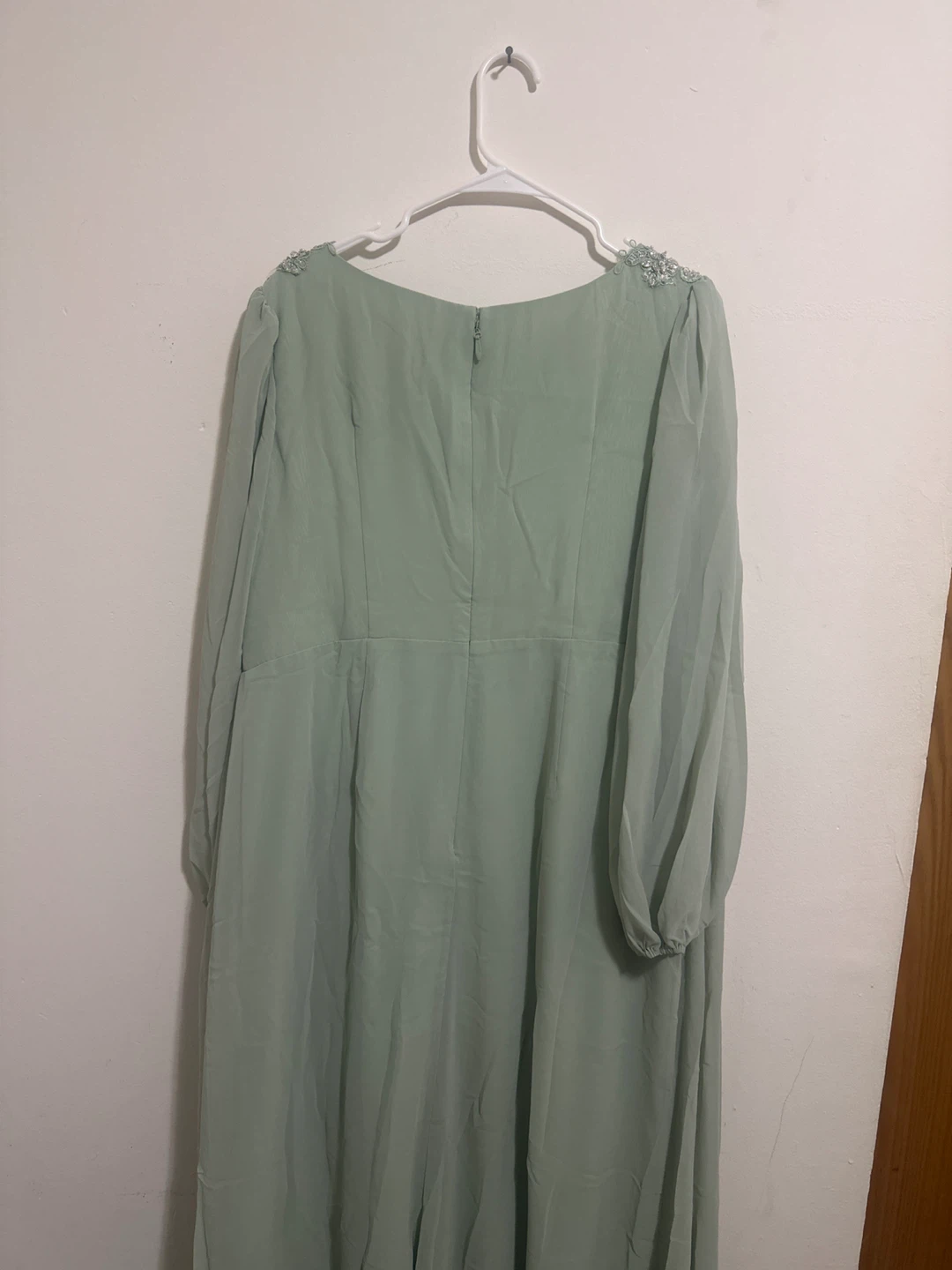 Azazie Sage Green Beaded Maxi Dress - photo 3