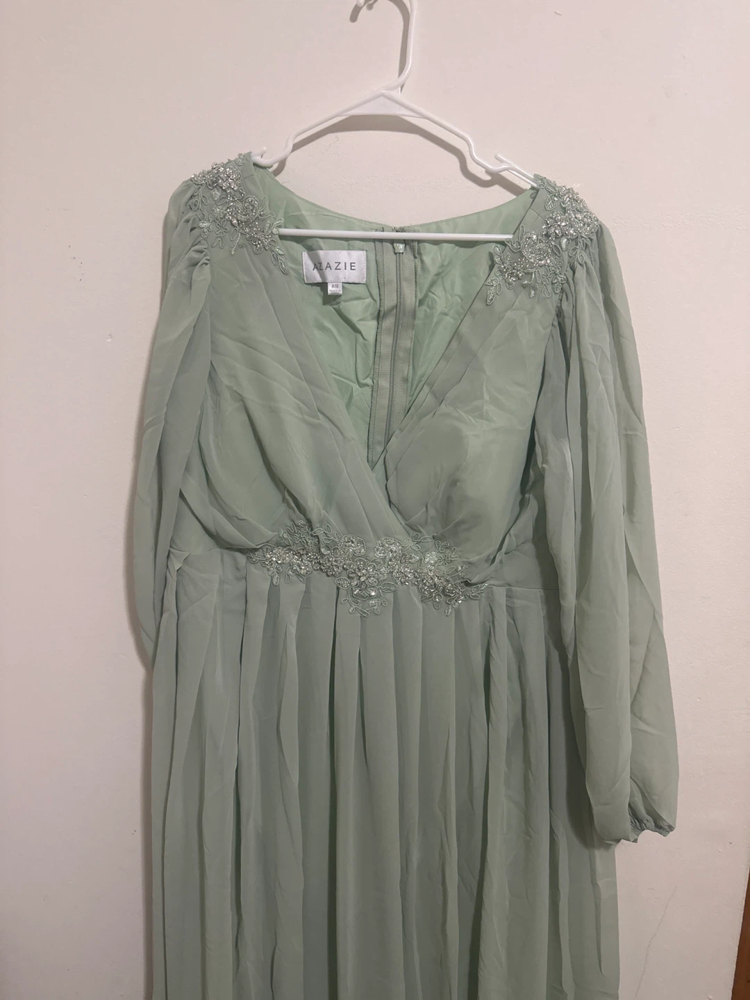 Azazie Sage Green Beaded Maxi Dress - photo 2