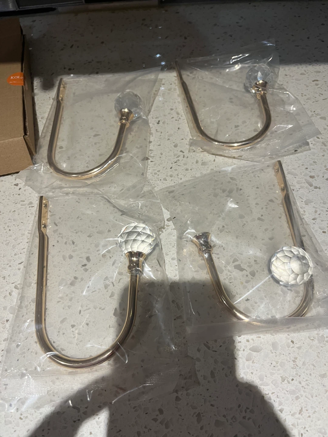 2 sets of 2 Gold Curtain Tie-Back Hooks with Crystal Accents