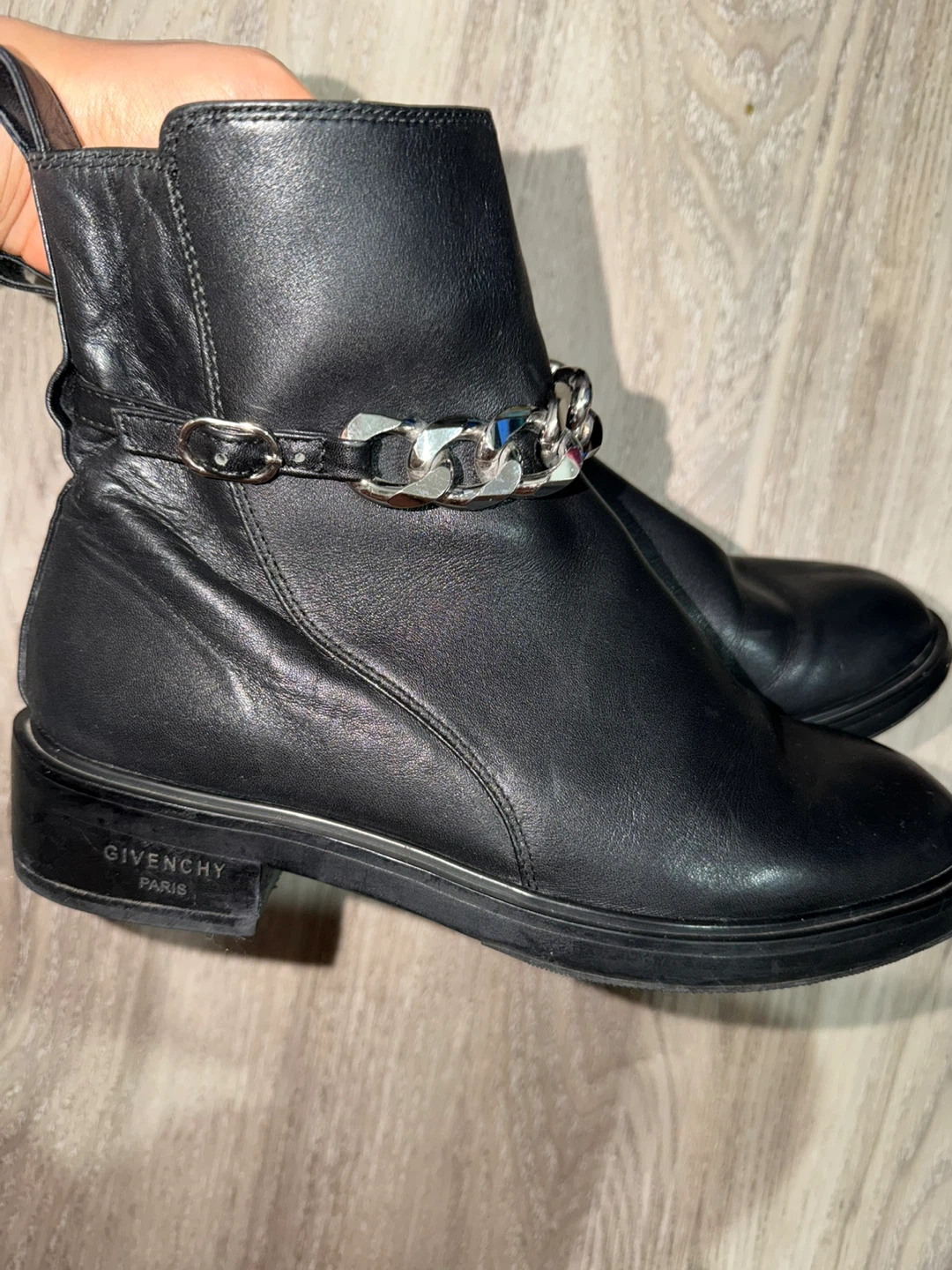 Givenchy Black Leather Chain Ankle Boots
