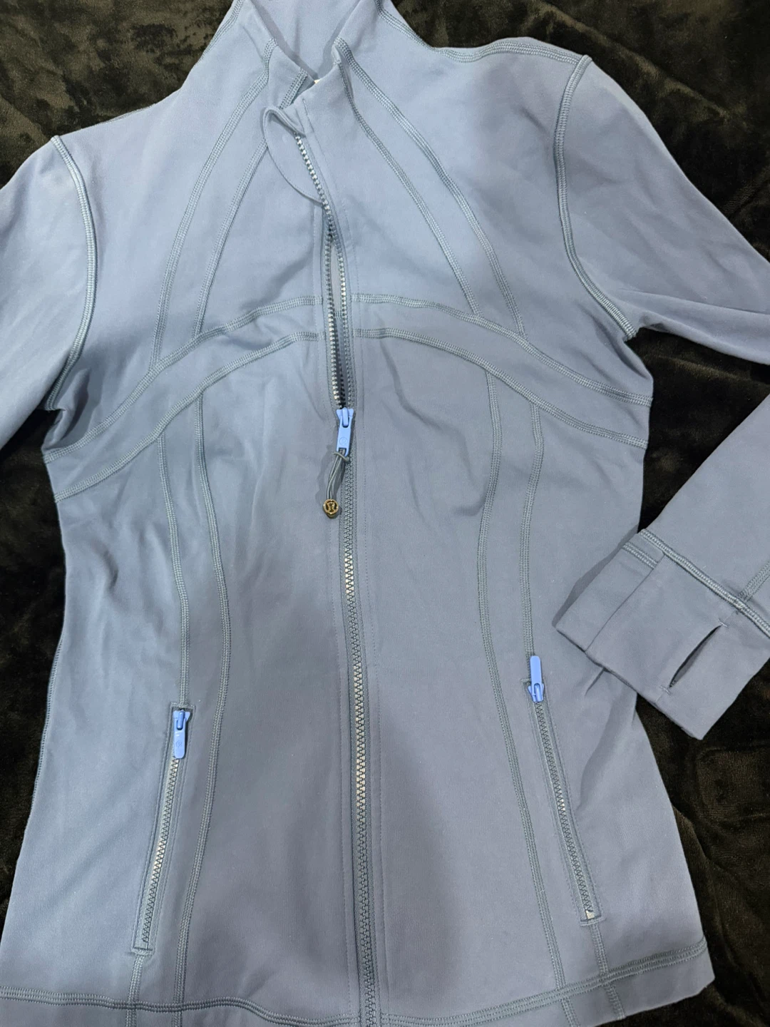 Lululemon grey zip-up jacket with thumbholes