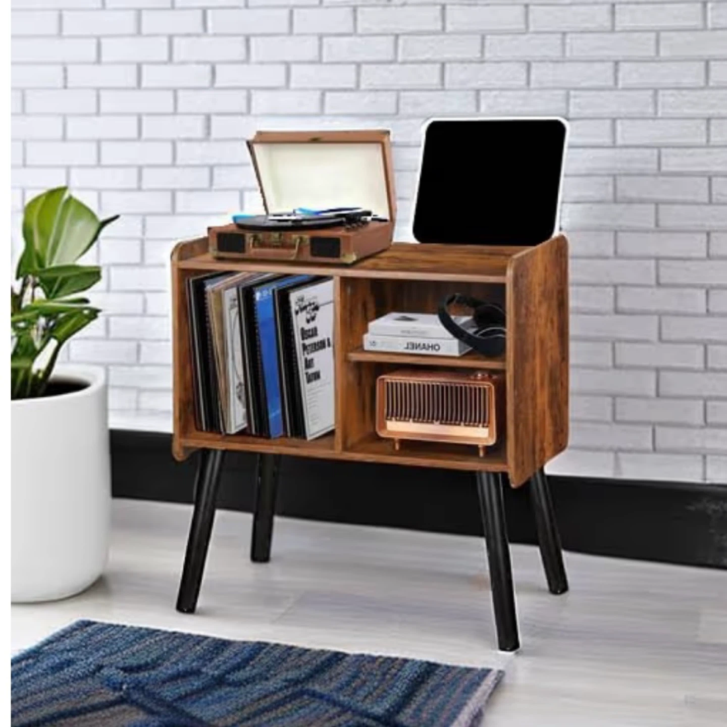 Retro Record Player Stand & Storage Shelf