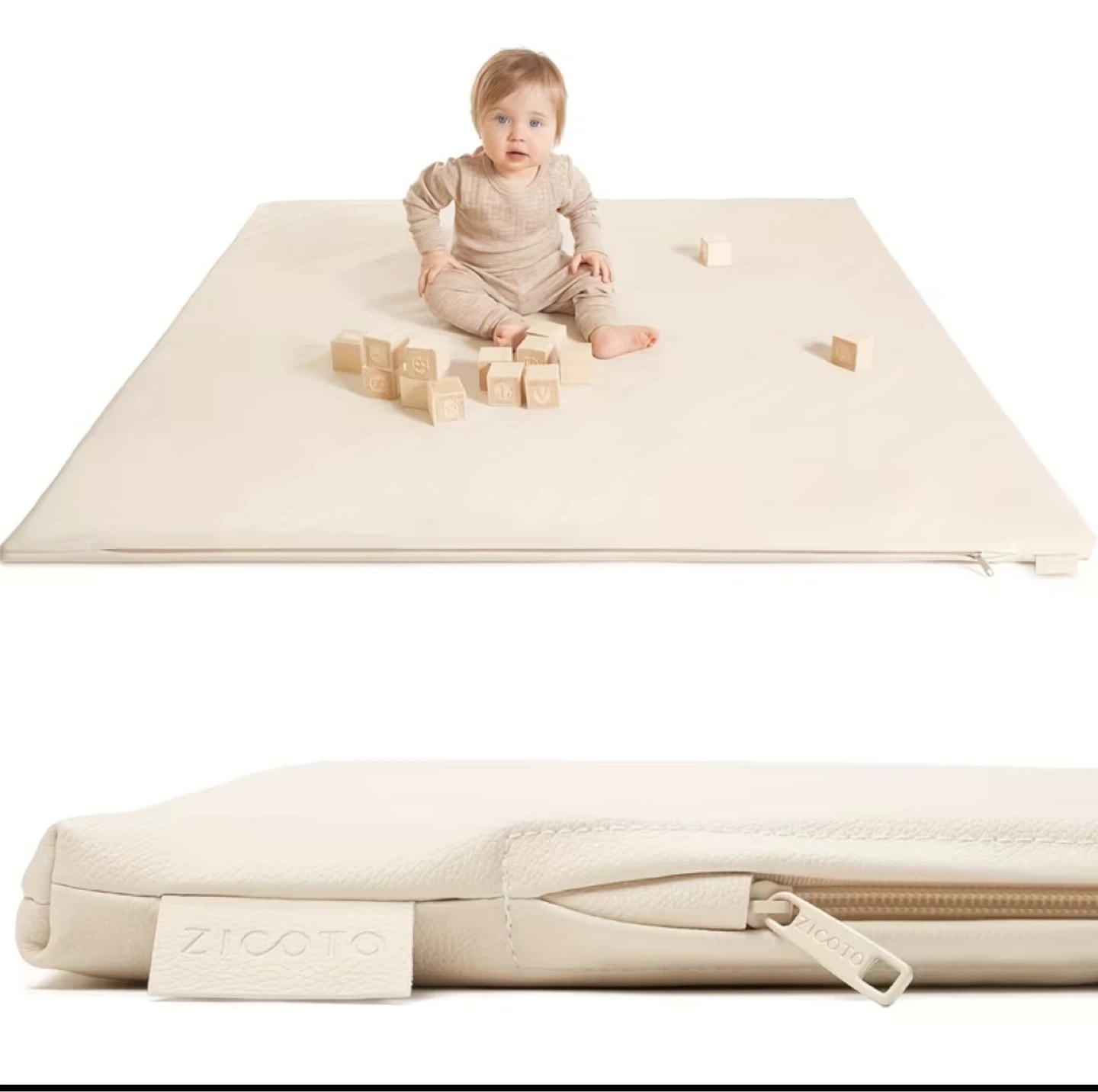 ZICOTO Playpen Mat 50x50 Inch Cream