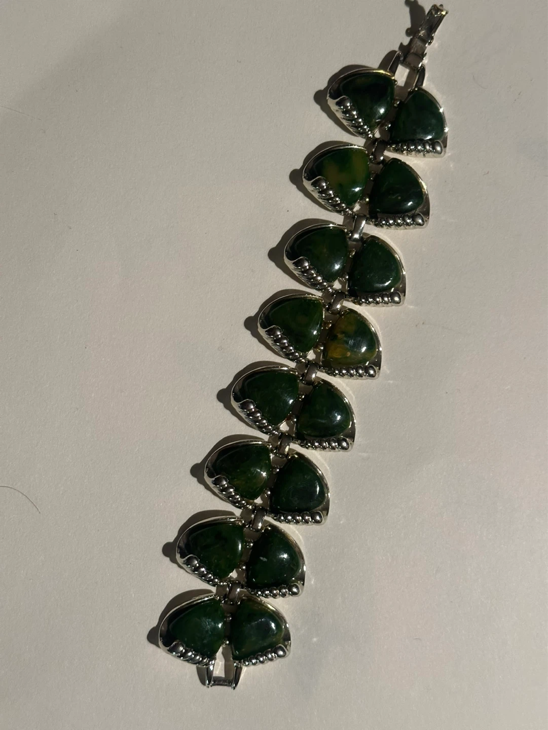 WIDE Vintage  Signed Charel Bracelet Green Thermoset Panels