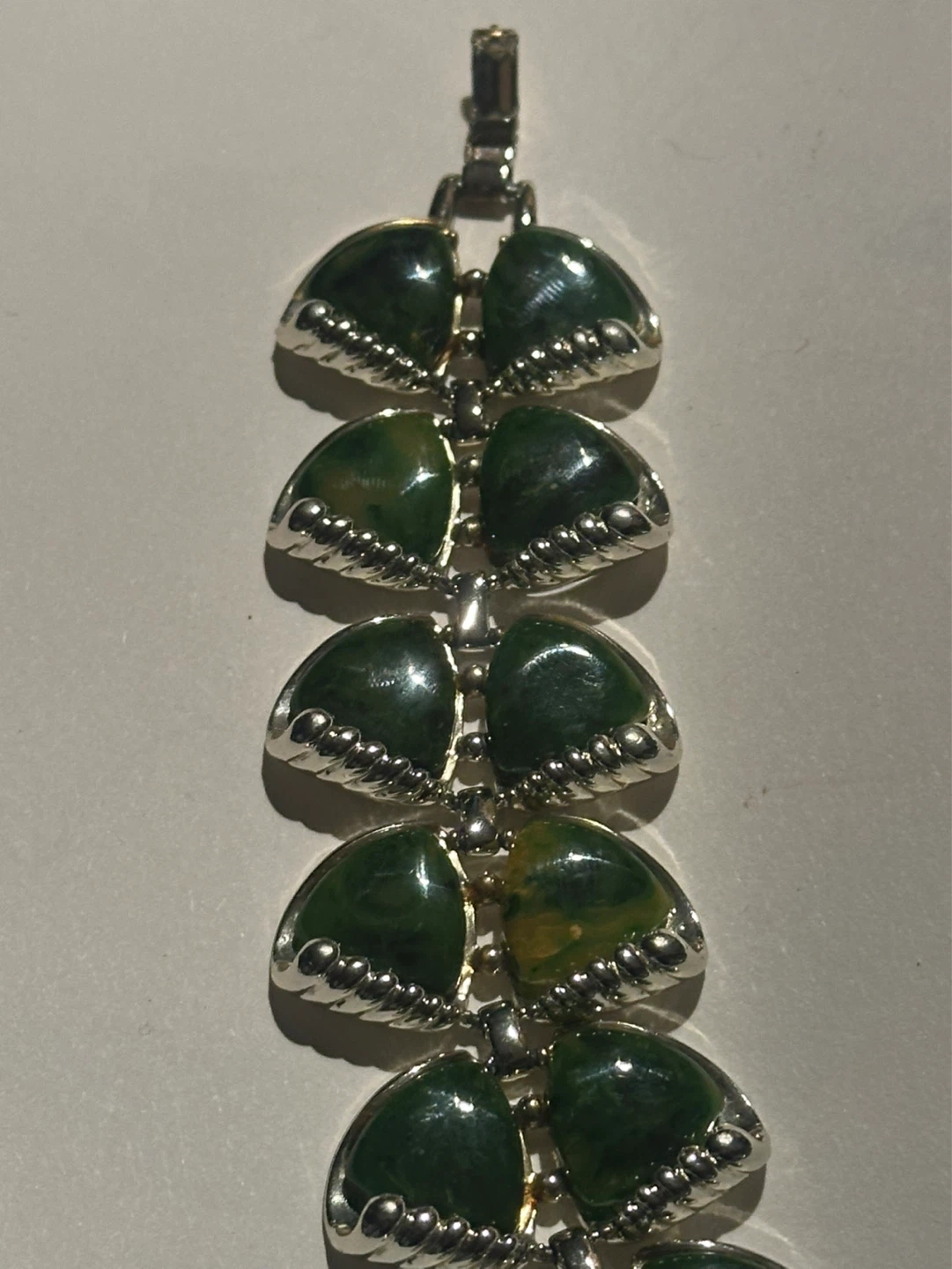 WIDE Vintage  Signed Charel Bracelet Green Thermoset Panels - photo 3