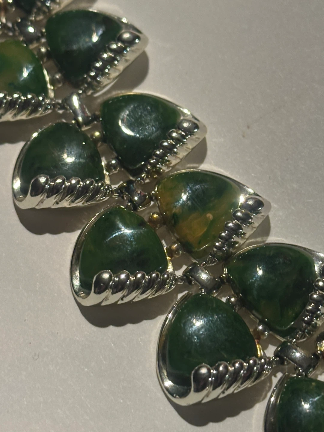 WIDE Vintage  Signed Charel Bracelet Green Thermoset Panels - photo 5