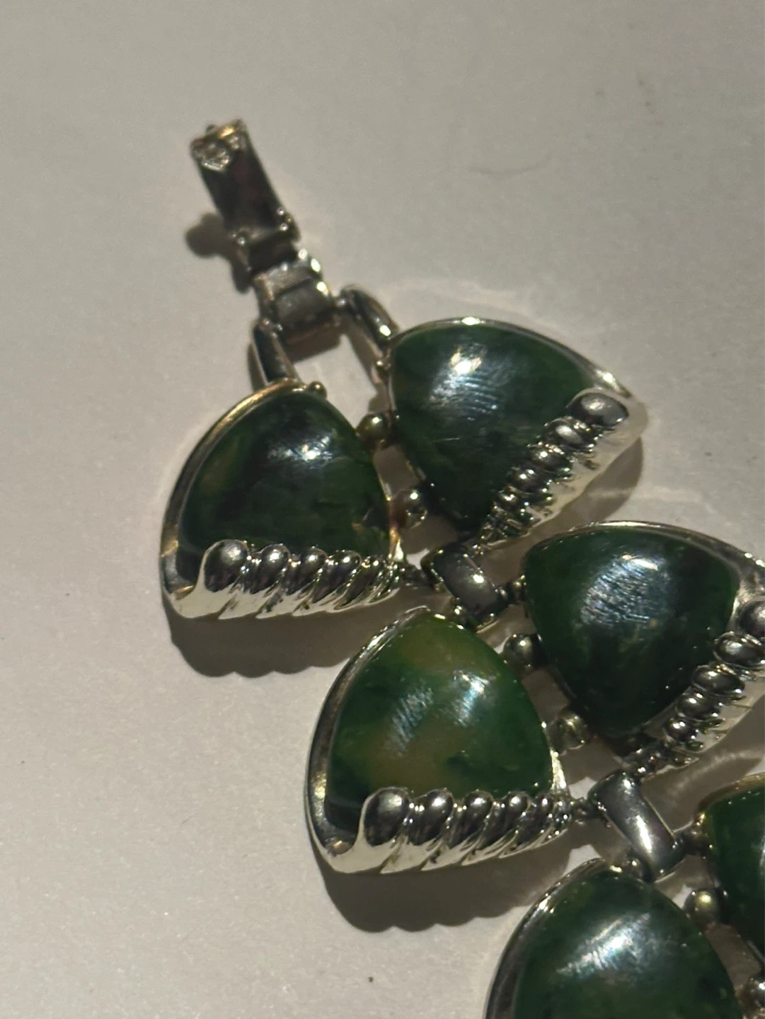 WIDE Vintage  Signed Charel Bracelet Green Thermoset Panels - photo 4