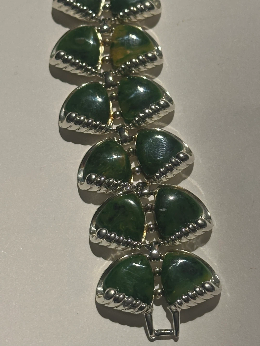 WIDE Vintage  Signed Charel Bracelet Green Thermoset Panels - photo 2
