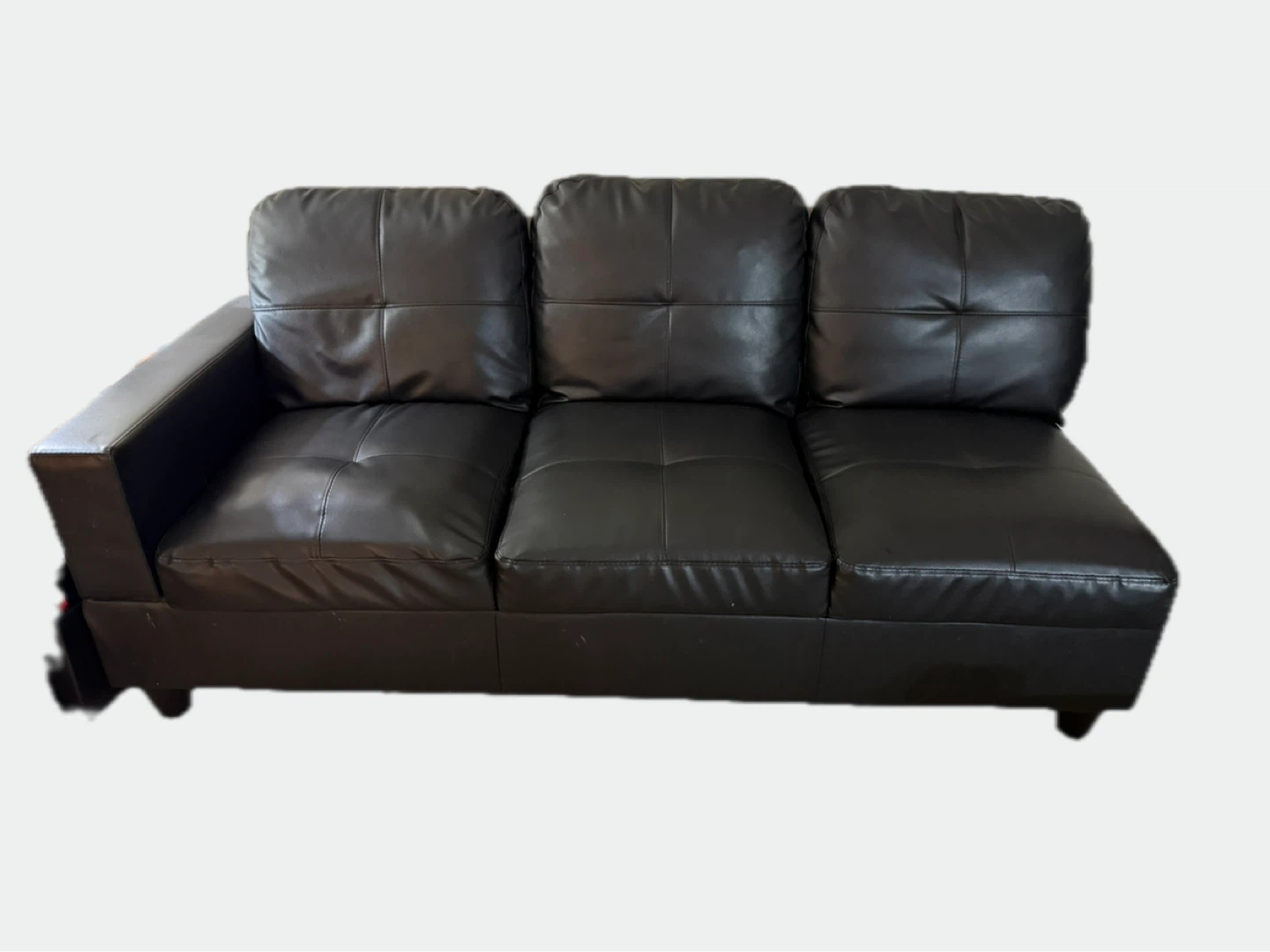 Black Faux Leather Sectional Couch with storage Ottoman