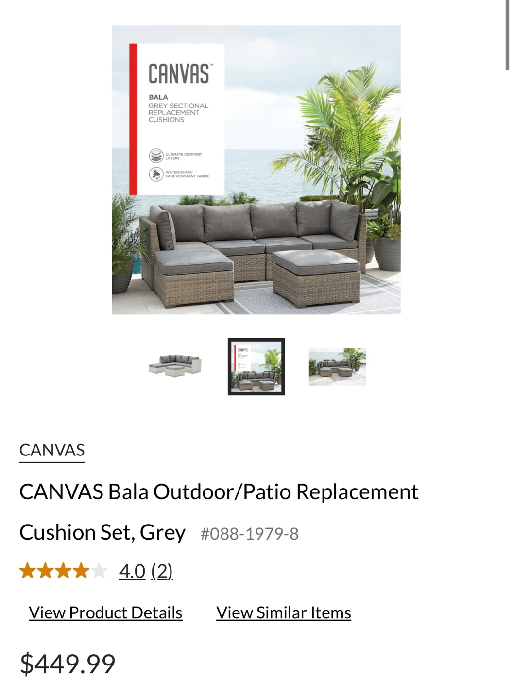 CANVAS Bala Outdoor Sectional Replacement Cushions Set Grey - photo 2