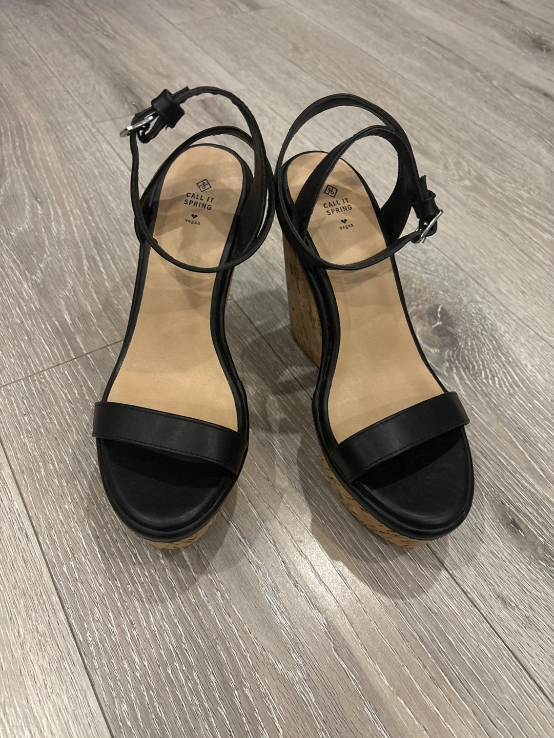 Call It Spring Black Wedge Sandals