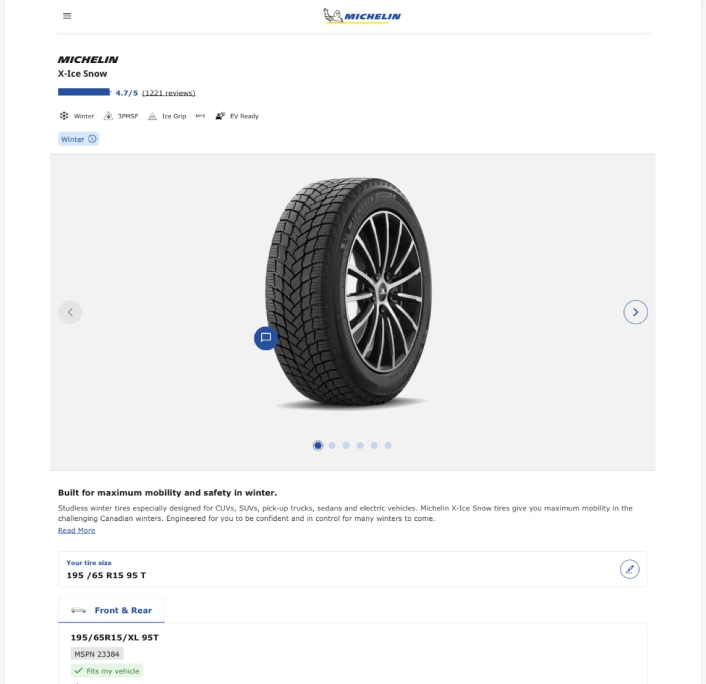 Michelin X-Ice Snow Winter Tire 195/65R15 95T
